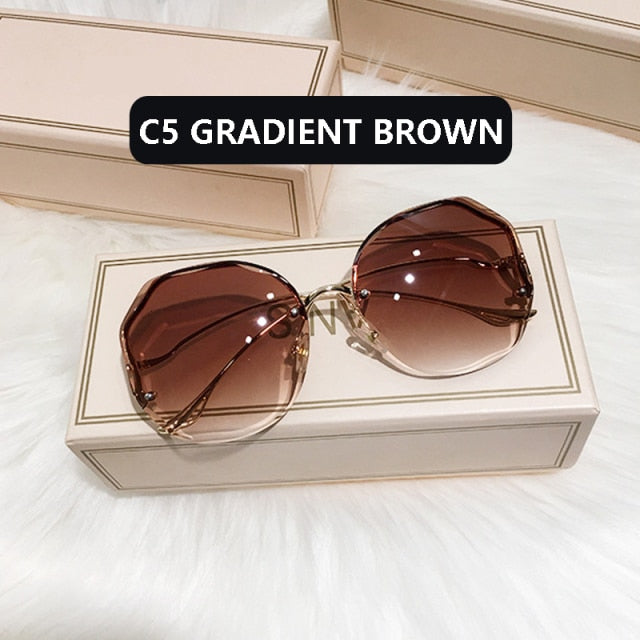 Fashion Tea Gradient Sunglasses Trimmed Lens Metal Curved UV400