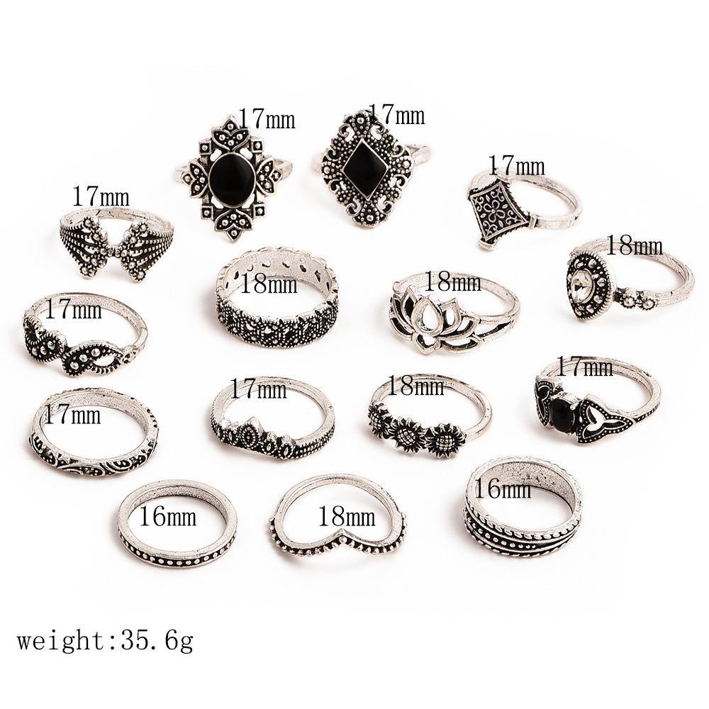 Anniversary Bohemian Retro Crystal Silver 15Pcs Ring set - MomProStore
