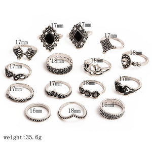 Anniversary Bohemian Retro Crystal Silver 15Pcs Ring set - MomProStore