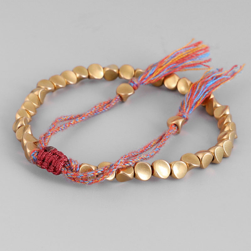 Handmade Tibetan Braided Cotton Copper Beads Bracelets