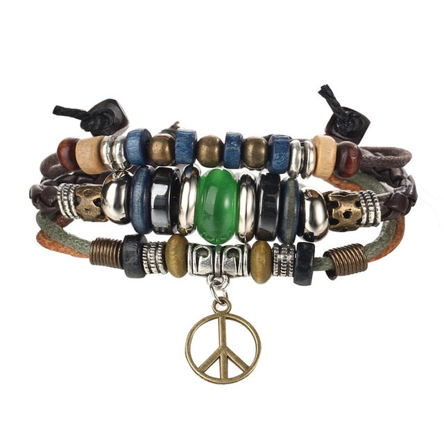 Fish Eye Vintage Punk Multi layer Leather Bracelet charm 2pcs. - MomProStore