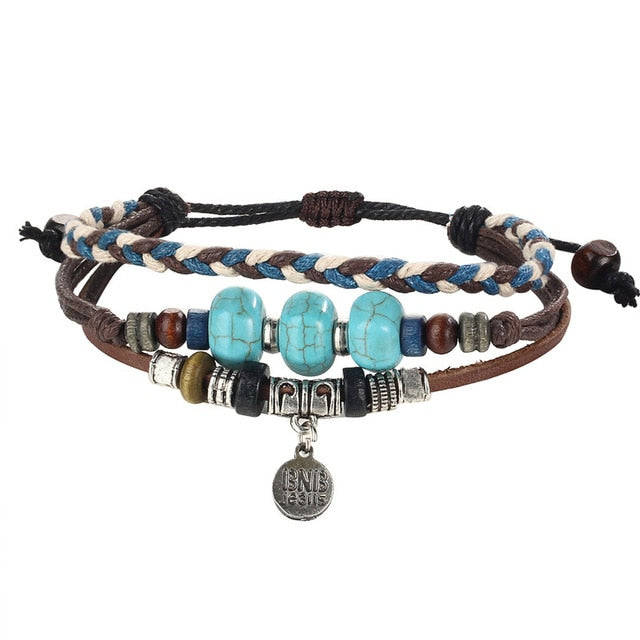 Fish Eye Vintage Punk Multi layer Leather Bracelet charm 2pcs. - MomProStore