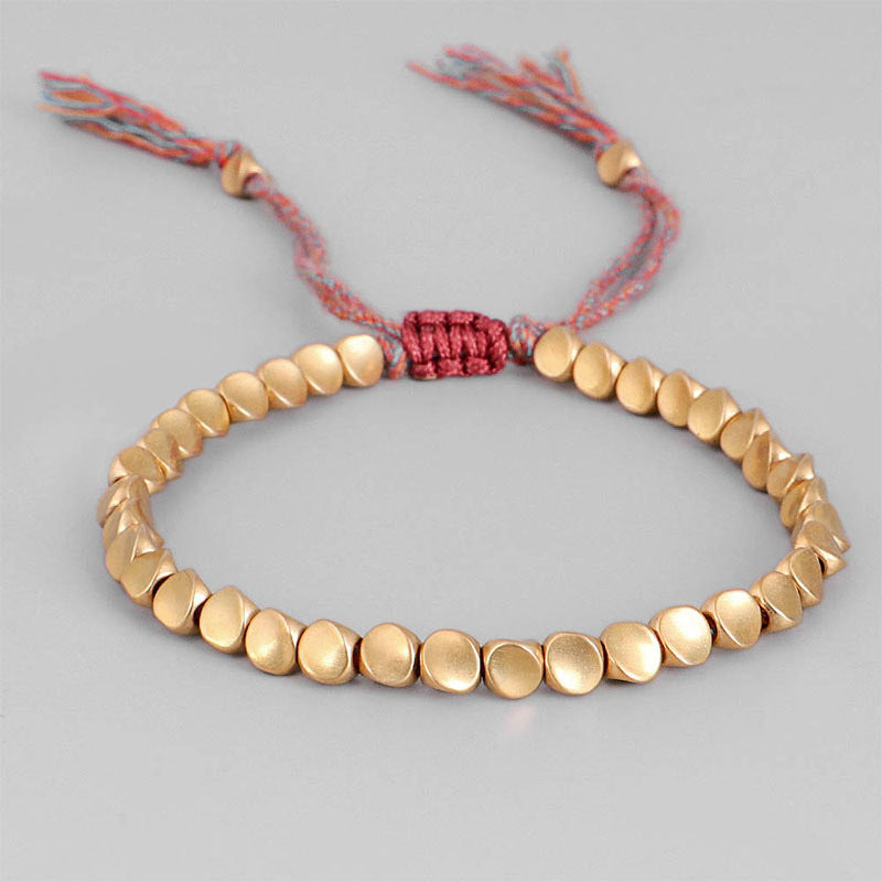 Handmade Tibetan Braided Cotton Copper Beads Bracelets