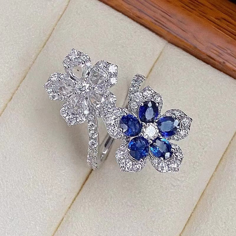 Zircon Creative Open Double Flower Ring