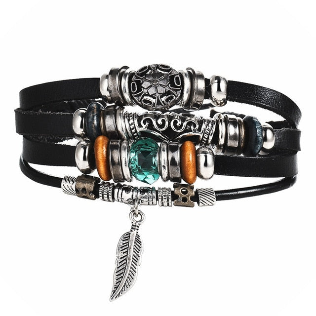 Fish Eye Vintage Punk Multi layer Leather Bracelet charm 2pcs. - MomProStore