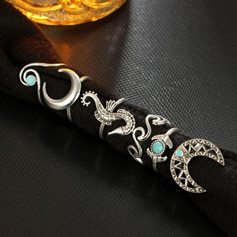 6pcs Set Bohemia Silver Knuckle Finger Midi Rings - MomProStore