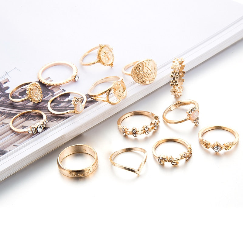 Tocona 15 Pcs/set Boho Virgin Mary Gold Rings