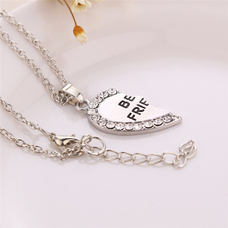 2 Pcs Best Friend Necklace Crystal Heart Pendant