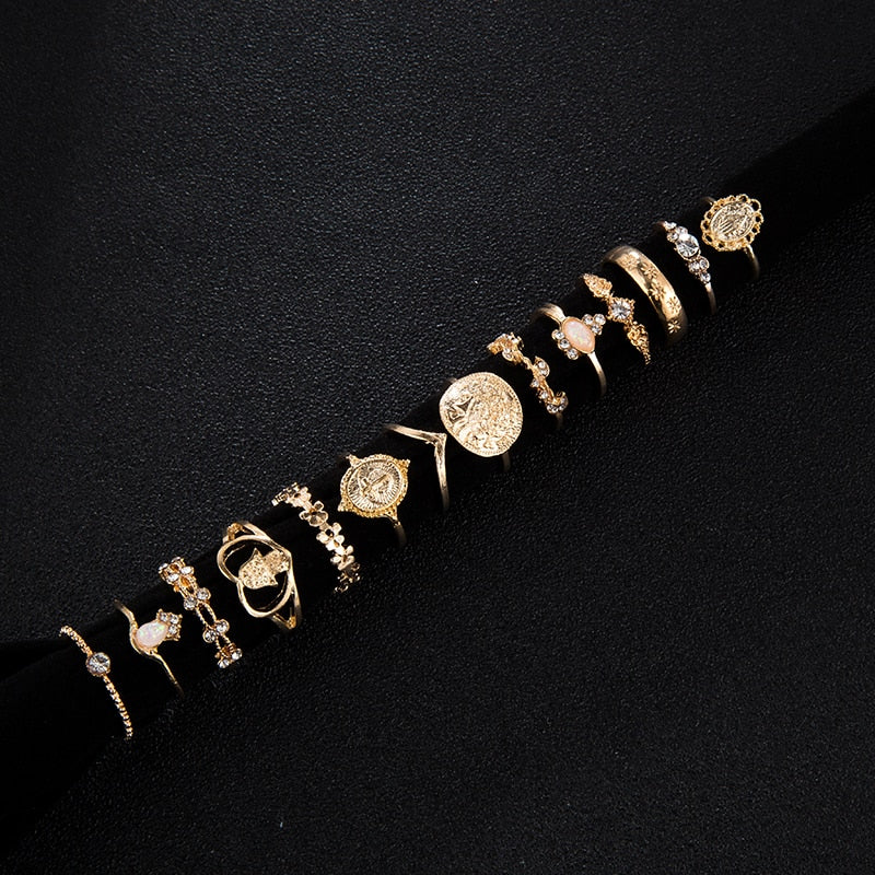 Tocona 15 Pcs/set Boho Virgin Mary Gold Rings