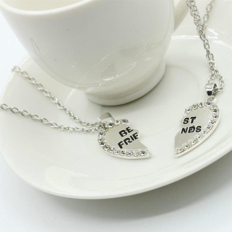 2 Pcs Best Friend Necklace Crystal Heart Pendant