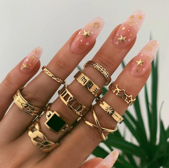Tocona 15 Pcs/set Boho Virgin Mary Gold Rings