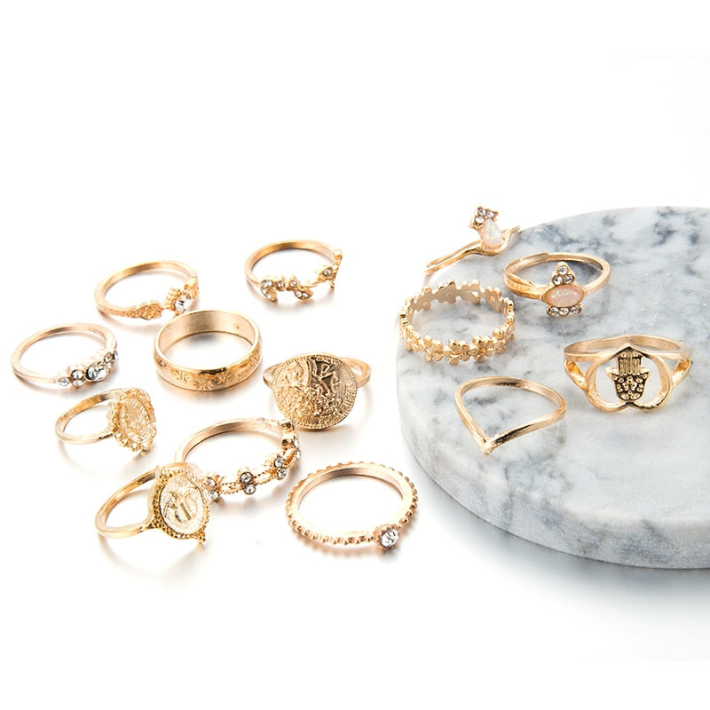 Tocona 15 Pcs/set Boho Virgin Mary Gold Rings