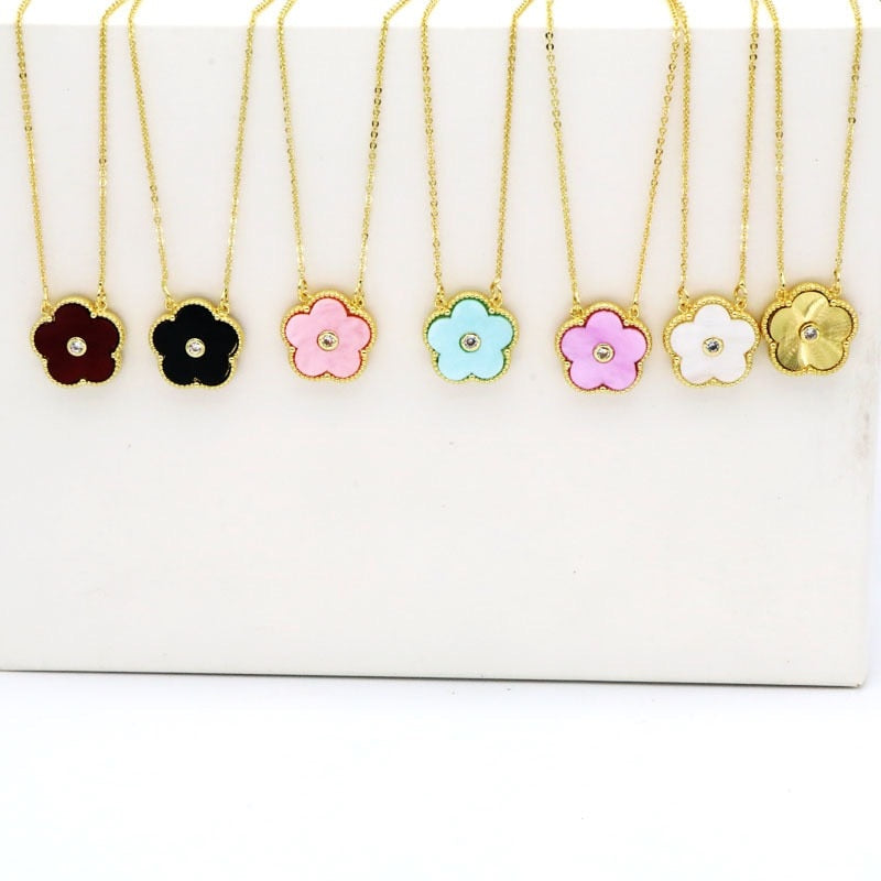 CZ Zircon Clover Lucky Pendant Necklace