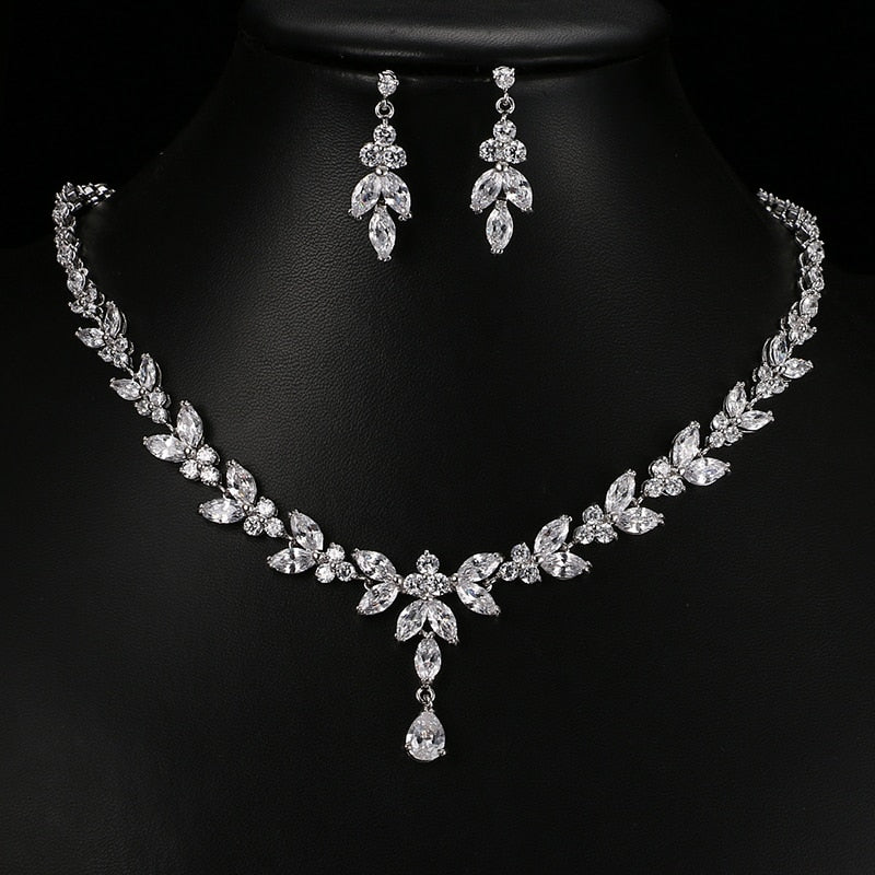 Cubic Zircon Stud Earrings & Necklace Gift