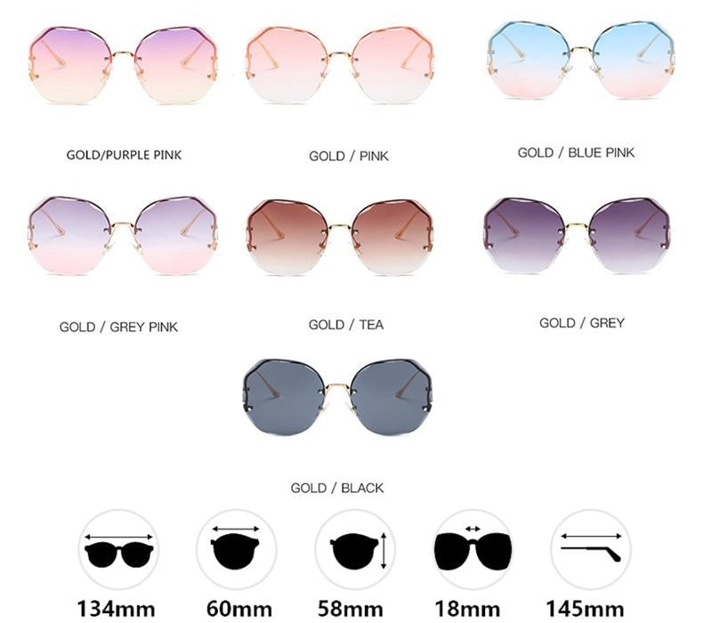 Fashion Tea Gradient Sunglasses Trimmed Lens Metal Curved UV400