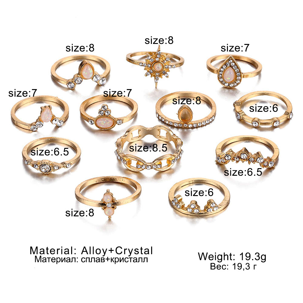 9pcs/set Boho Vintage Wedding Ring Set For Women Bohemian Jewelr