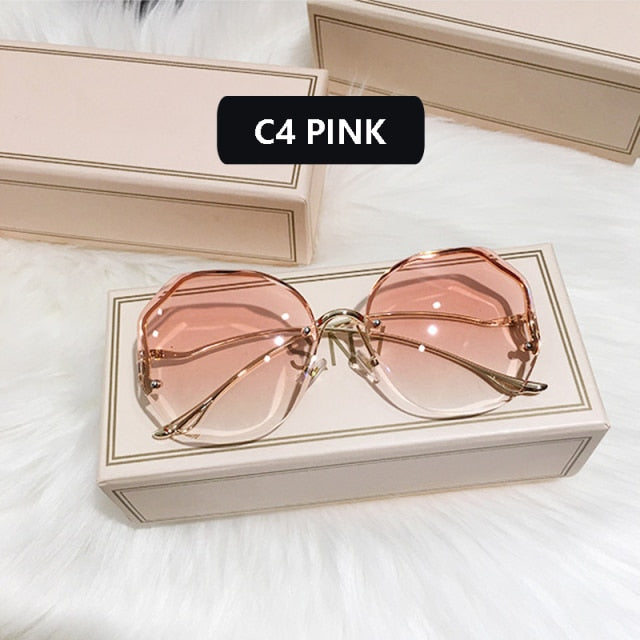 Fashion Tea Gradient Sunglasses Trimmed Lens Metal Curved UV400