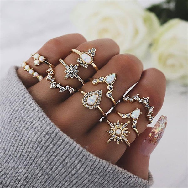 9pcs/set Boho Vintage Wedding Ring Set For Women Bohemian Jewelr