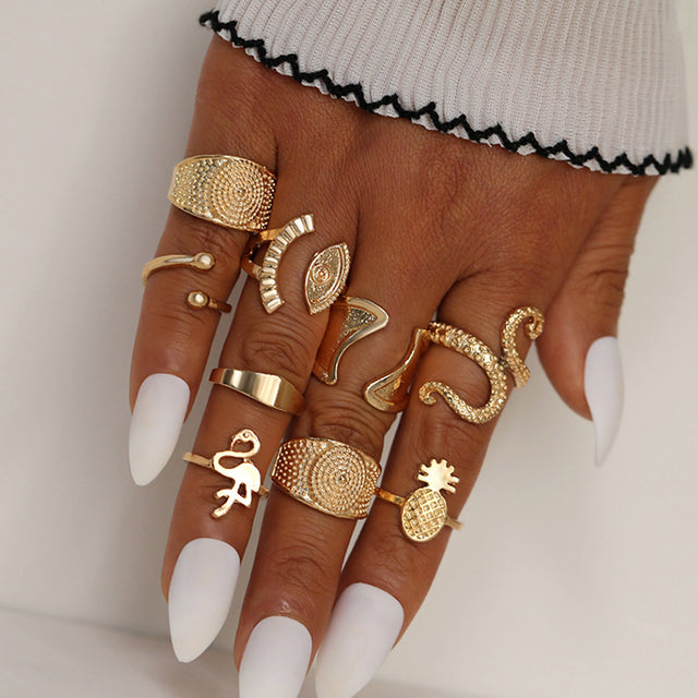 9pcs/set Boho Vintage Wedding Ring Set For Women Bohemian Jewelr
