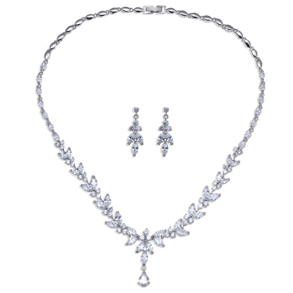 Cubic Zircon Stud Earrings & Necklace Gift