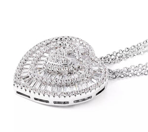 White Cubic Zirconia CZ Triple Strand Valentine Heart Chain Pendant