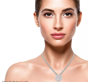 White Cubic Zirconia CZ Triple Strand Valentine Heart Chain Pendant