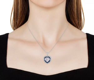 Heart Pendant Necklace White Blue Cubic Zirconia