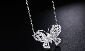 18K White Gold Plated Adjustable Crystal Butterfly Necklace