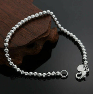 Womens Sterling Silver Love Cuff Bead Ball Open Bangle Charm Bracelet
