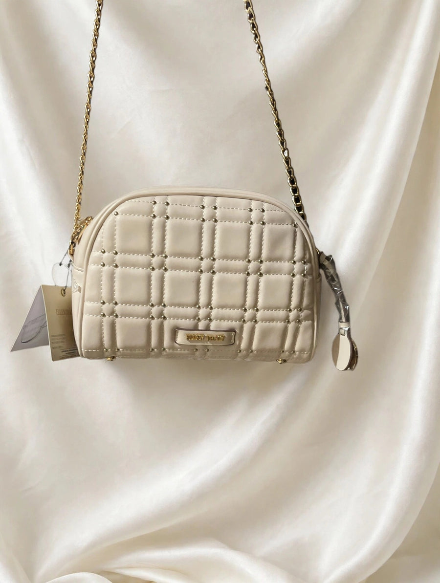 Ellen Tracy Cream Quilted Studded Dome Crossbody Bag NWT