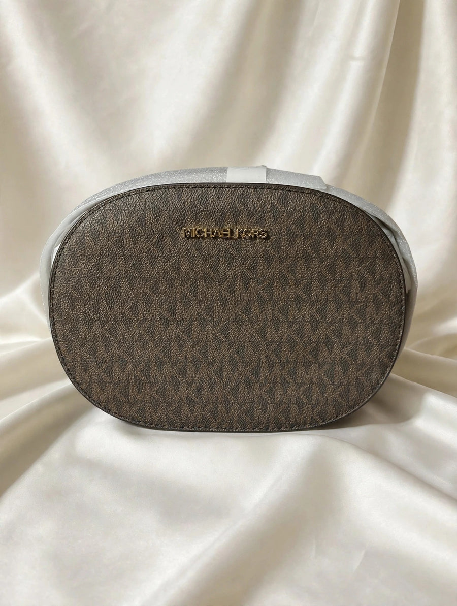 Michael Kors Jet Set Brown MK Signature Oval Crossbody Bag
