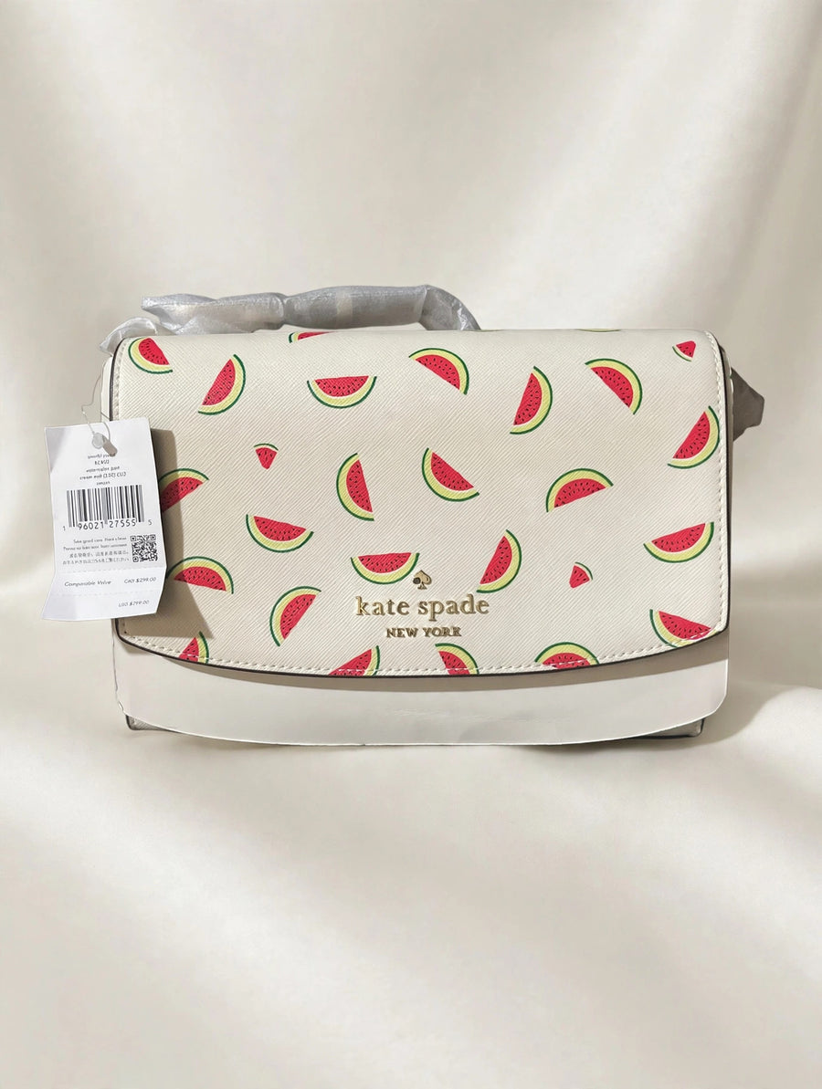 Kate Spade Watermelon Print Flap Crossbody Bag Cream Multi NWT