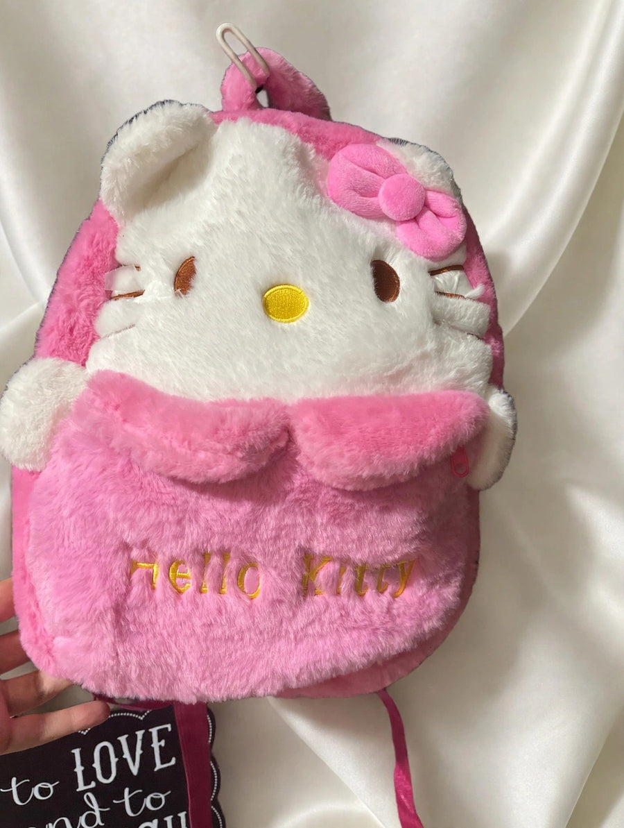 Hello Kitty Style Pink White Plush Cat Backpack Bag Novelty