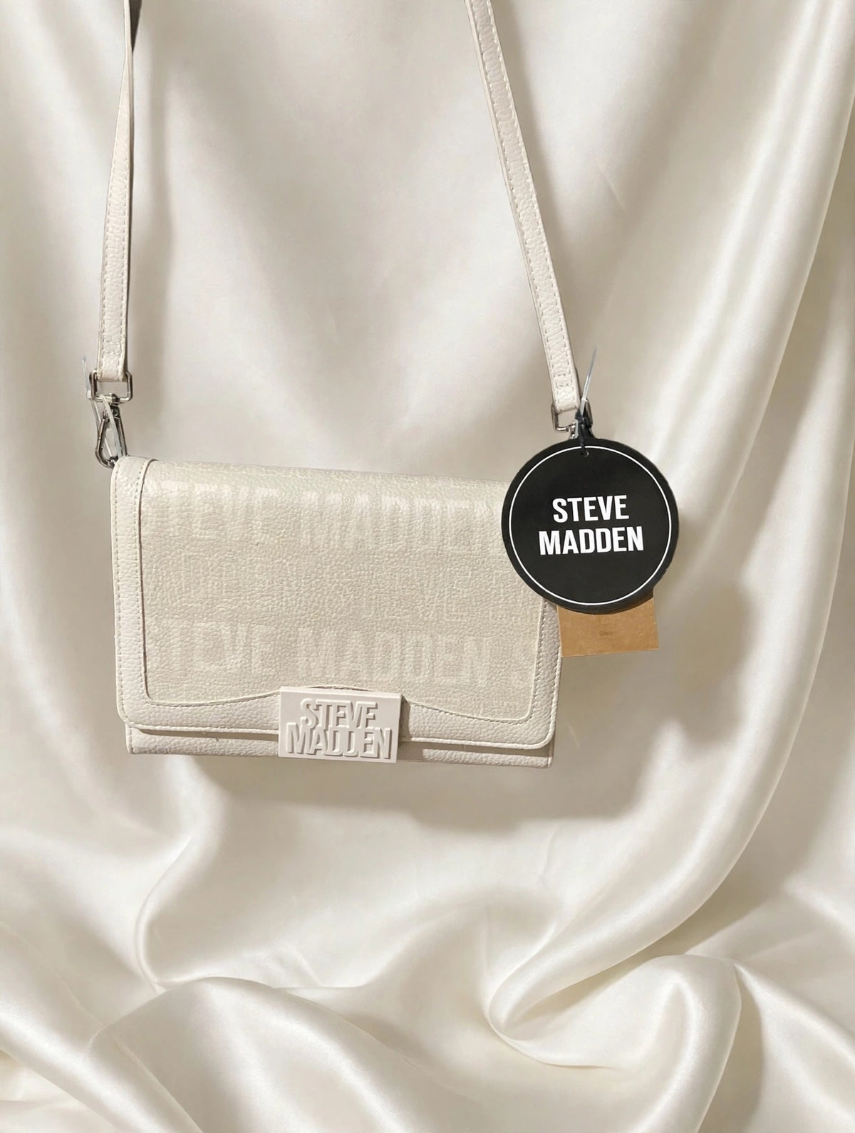 Steve Madden White Logo Crossbody Bag Purse Adjustable Strap NWT
