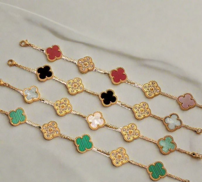 18k Gold Plated Stainless Steel Fashion clover stones bracelets