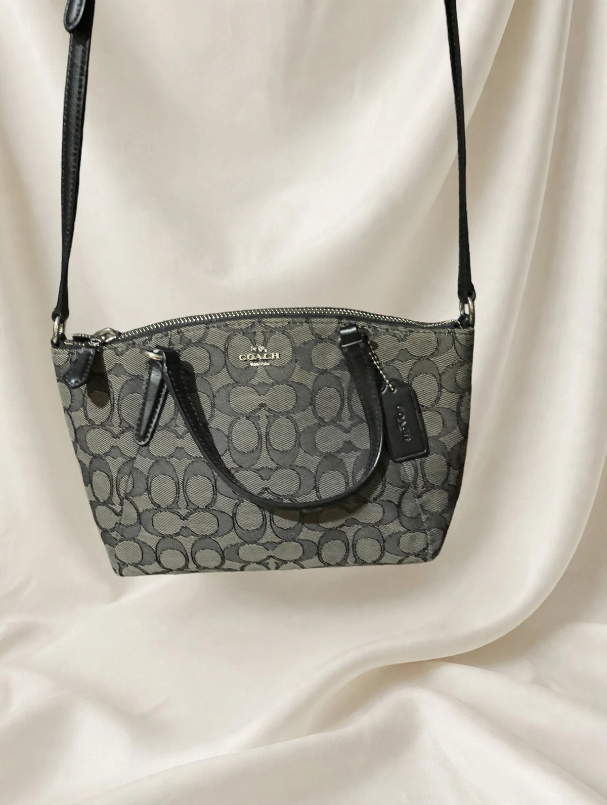 Coach Black Gray Signature Mini Satchel Crossbody Bag