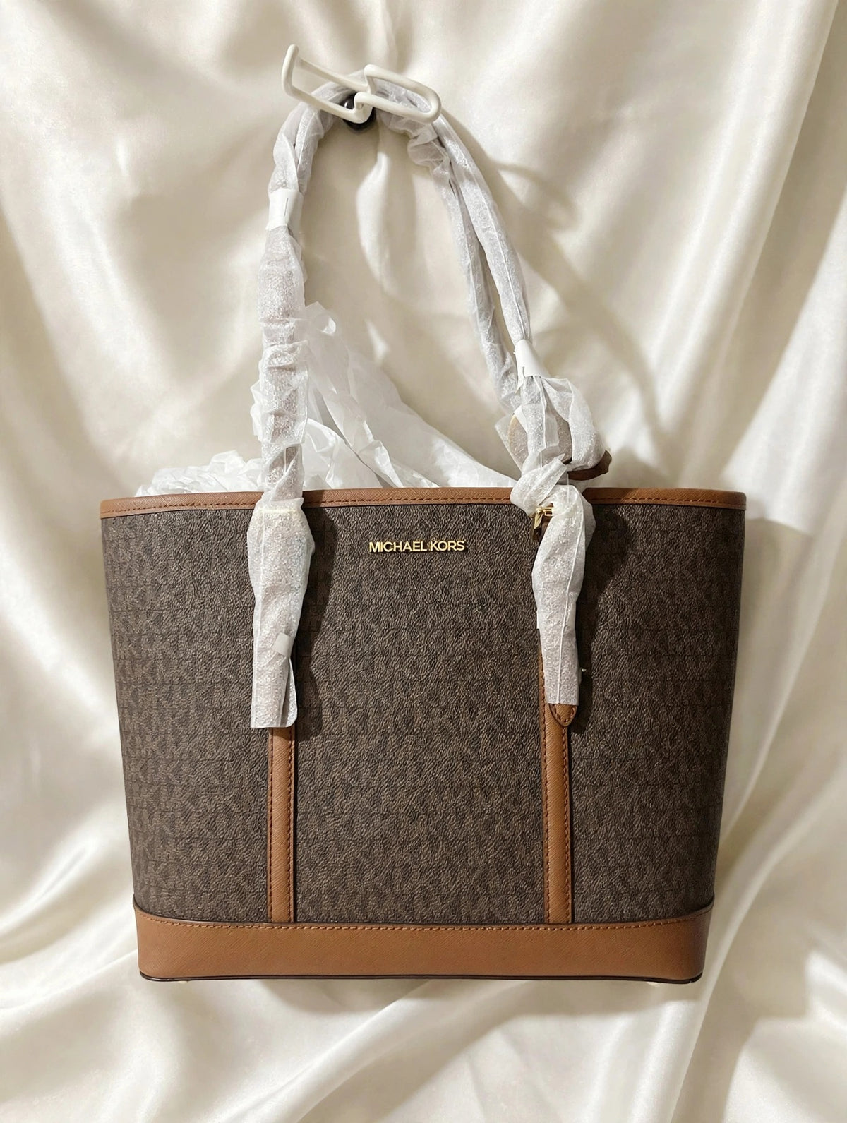 Michael Kors Brown MK Monogram Logo Tote Bag Handbag