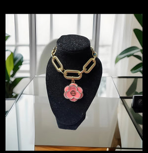 18k GP Handmade Bracelet with designer Camila Flower zipper pull