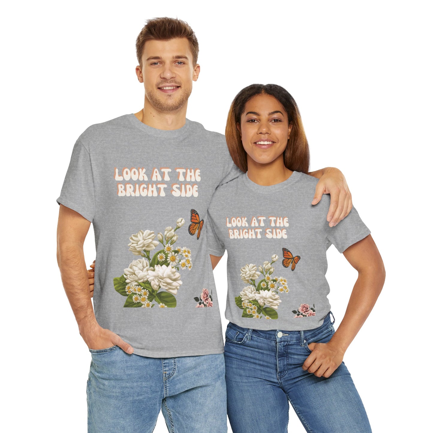 Look at the Bright Side Unisex Heavy Cotton Tee - Floral Design