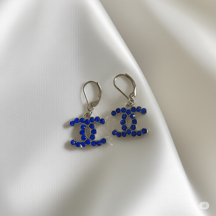 Handmade Zipper Pull Blue Stones  Earrings