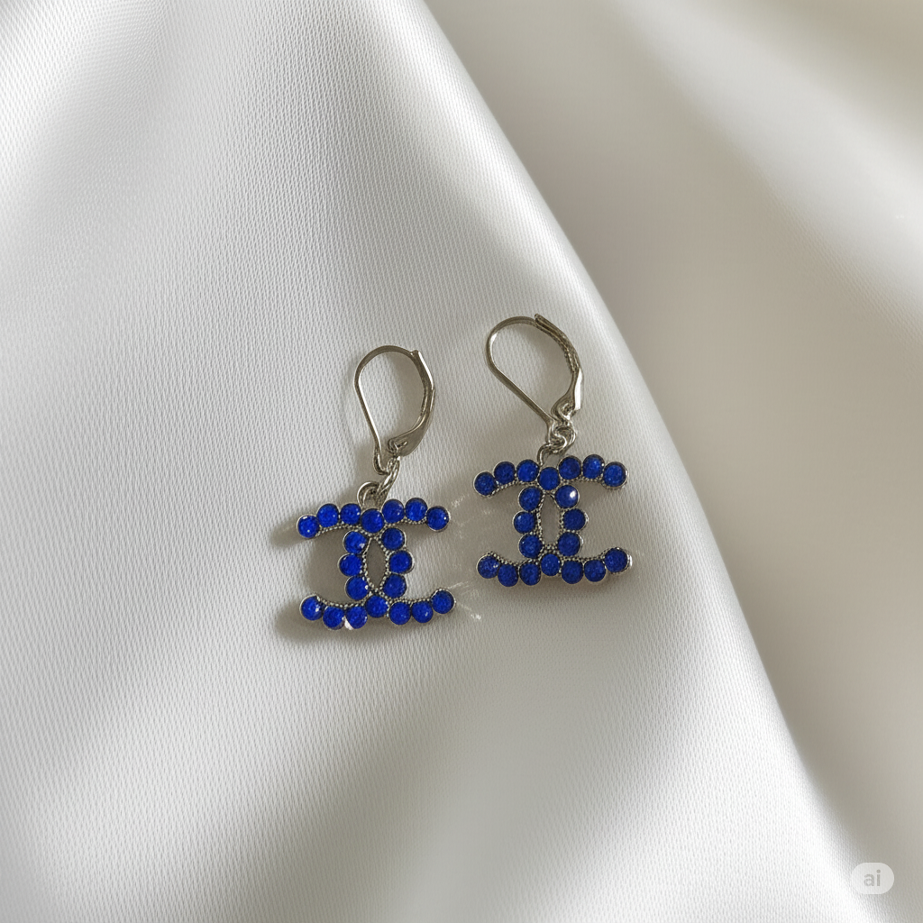 Handmade Zipper Pull Blue Stones  Earrings
