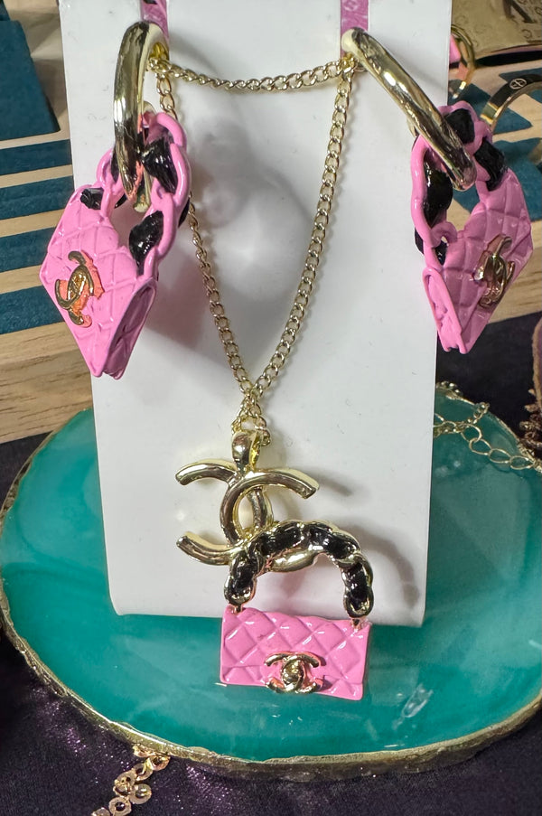Fashion Pink unique Necklace earrings set