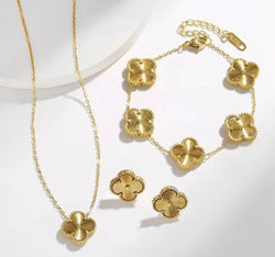 3Pcs 18K Gold Plated Stainless Steel Clover set