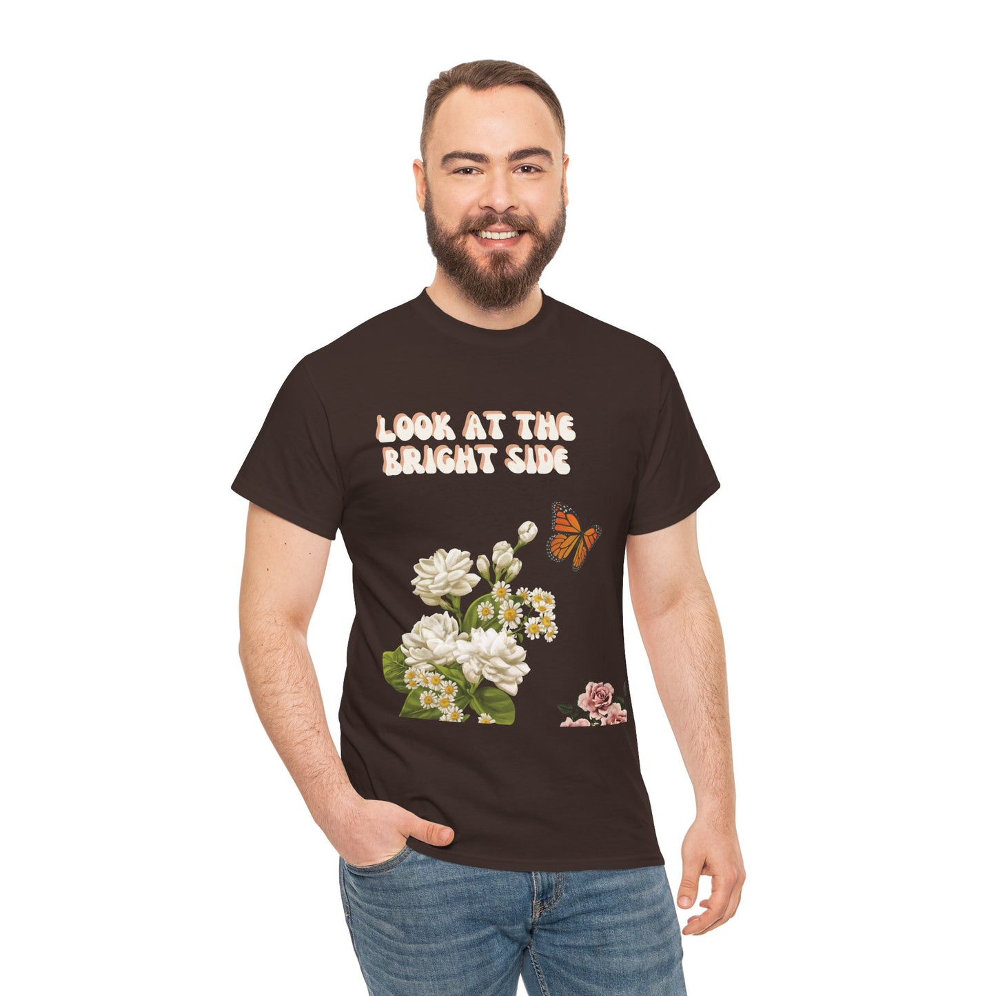 Look at the Bright Side Unisex Heavy Cotton Tee - Floral Design