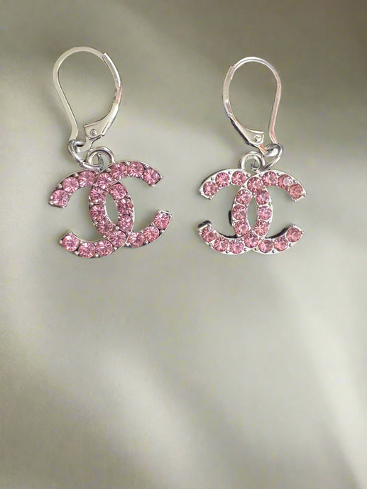 Handmade silver Zipper Pull Earrings w crystals