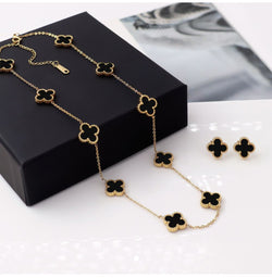 Clover Necklace earrings Set 18k Gold Plated Stainless Steel