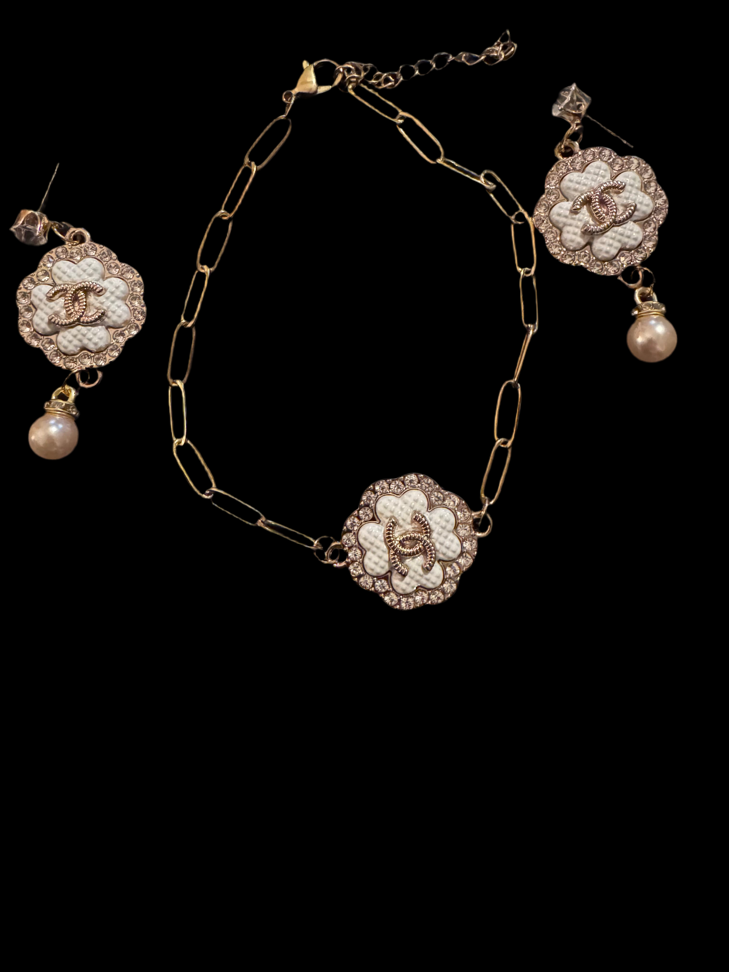 Luxury 18K Gold Plated Charm Set – Bracelet & Earrings | Customizable Zipper Pull Design