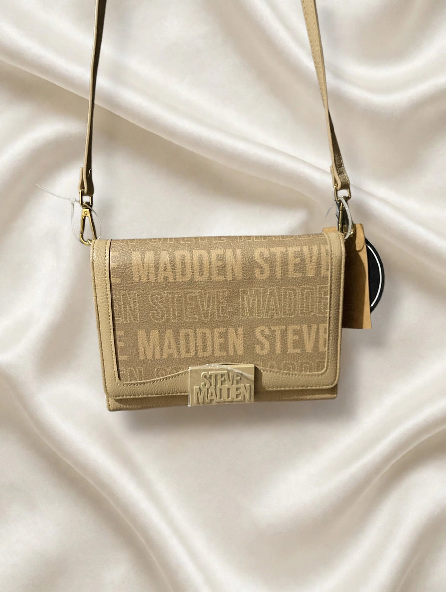 Steve Madden Tan Logo Crossbody Bag Purse Adjustable Strap NWT