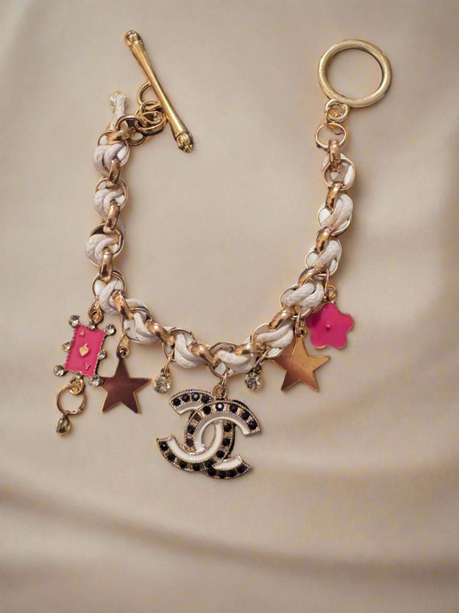 Handmade Bracelet with stampted designer zipper pull Bracelet