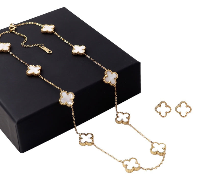 Clover Necklace earrings Set 18k Gold Plated Stainless Steel